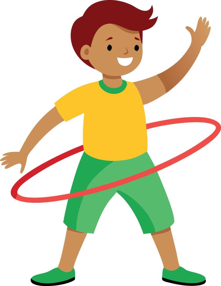 A boy is playing with a hula hoop vector