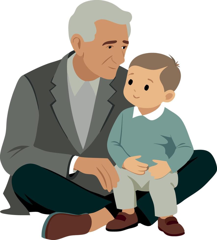 A man and a boy are sitting on the floor vector