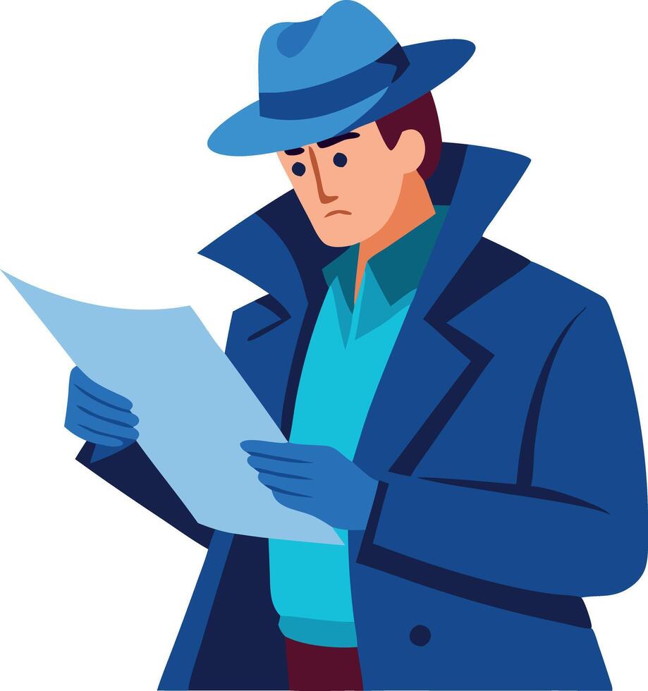 Illustration of a detective reading a document. vector