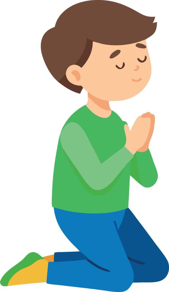 A boy is kneeling down and praying vector