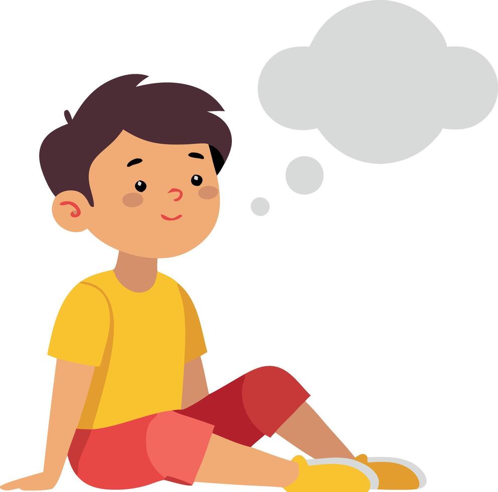 A boy is sitting on the floor with his head in his hands vector