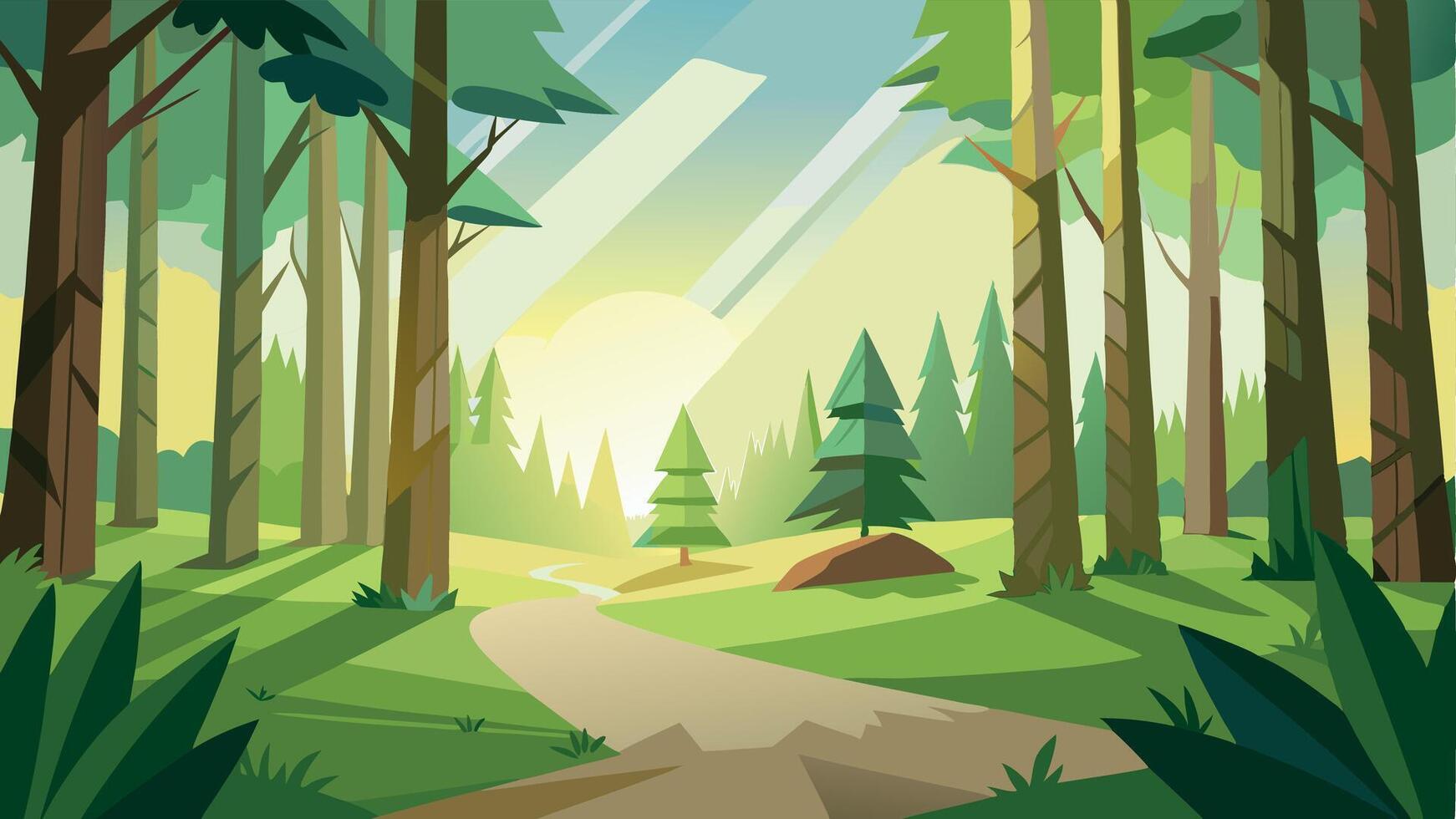 A forest with a path leading through it vector