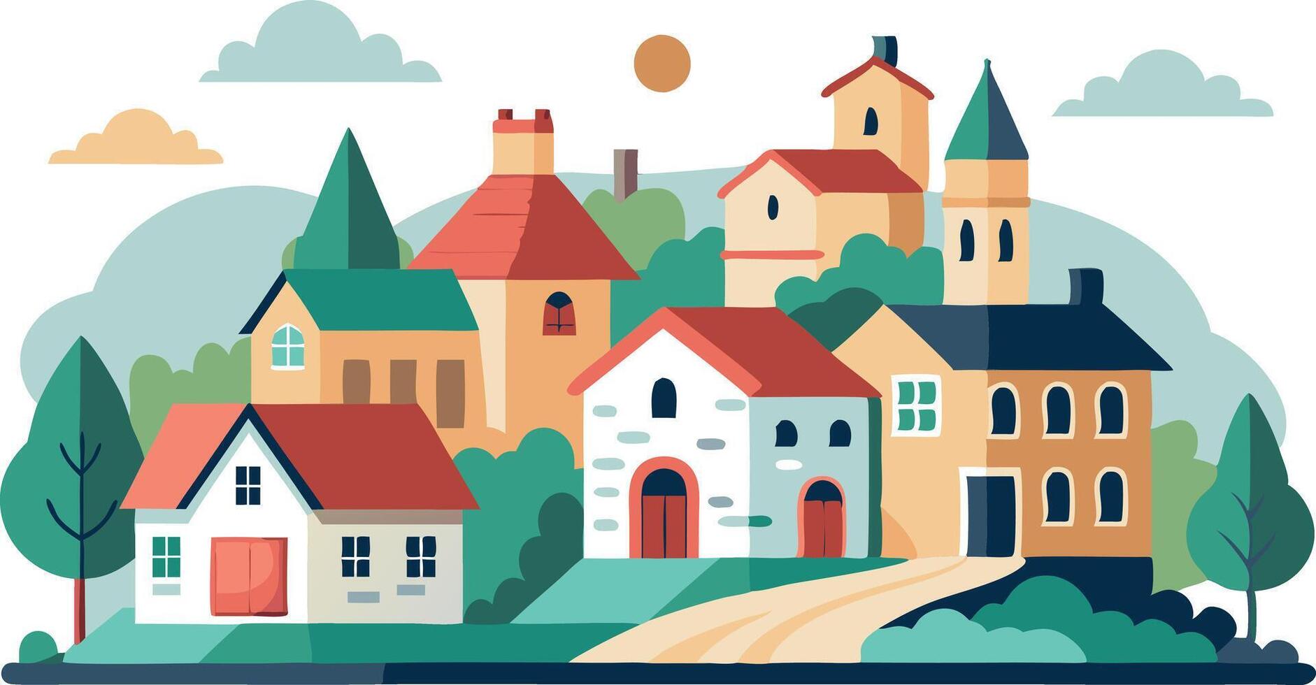 A colorful cityscape with houses and trees vector