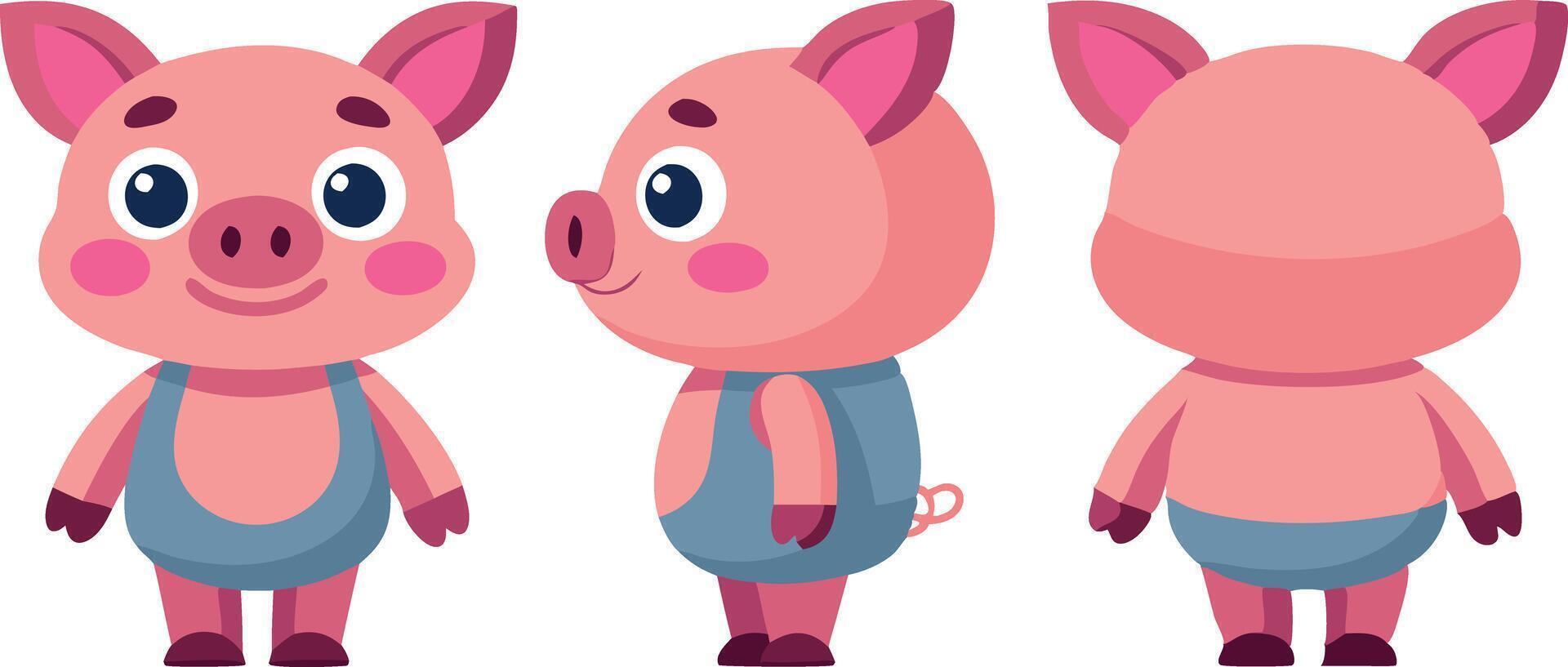 A cartoon pig with a blue shirt and a hat vector