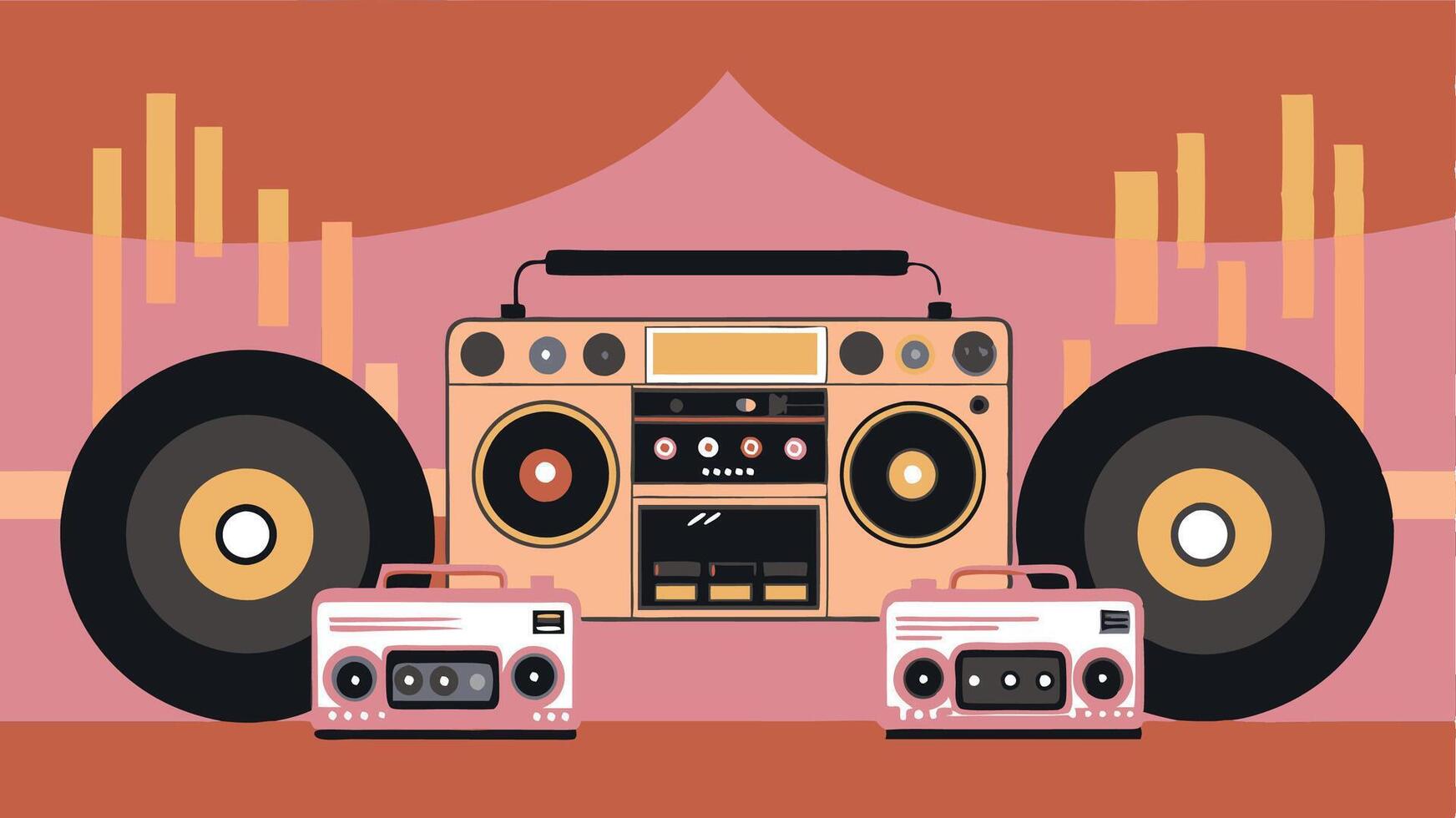 A cartoon of a boombox and two record players vector