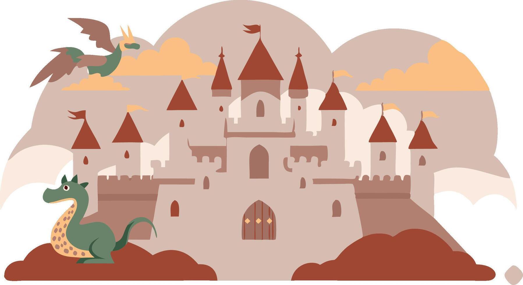 A castle with a dragon flying above it vector