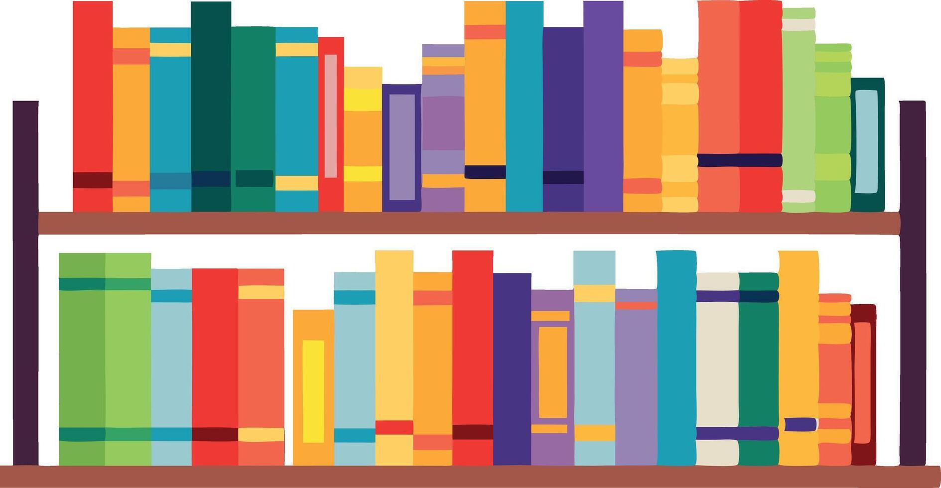 Colorful book shelf illustration with a variety of books in a simple and vibrant style vector