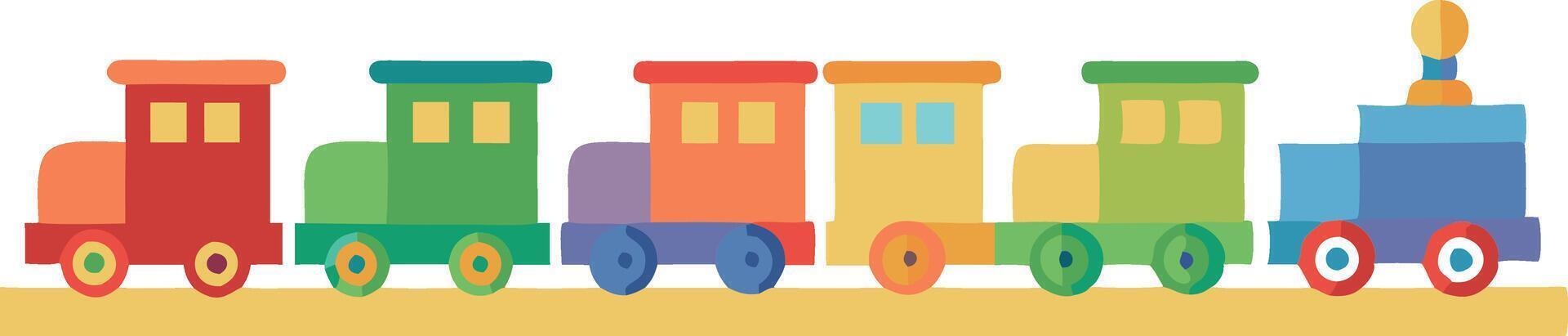 Colorful toy train illustration with multiple carriages on a white background vector