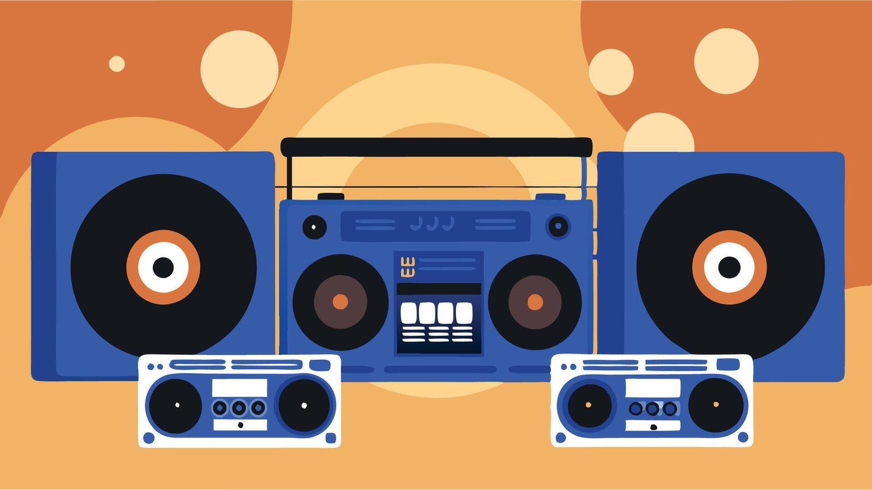 A blue and white boombox is on a yellow background vector