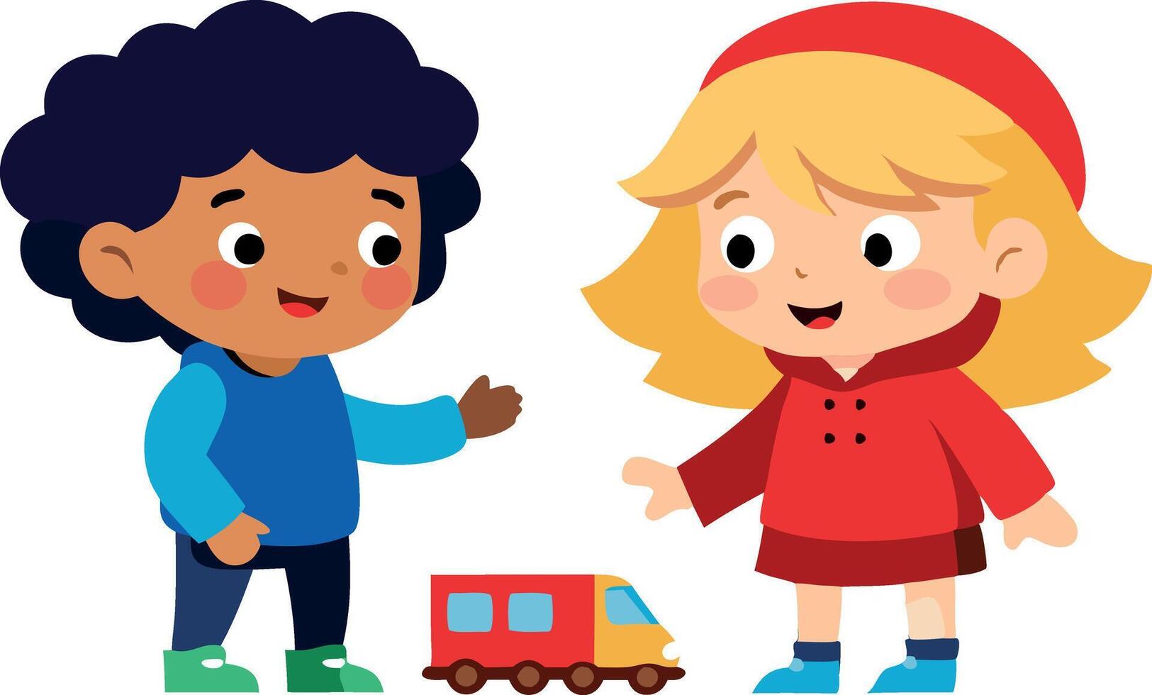 Illustration of two cute cartoon kids with a toy truck on a white background vector