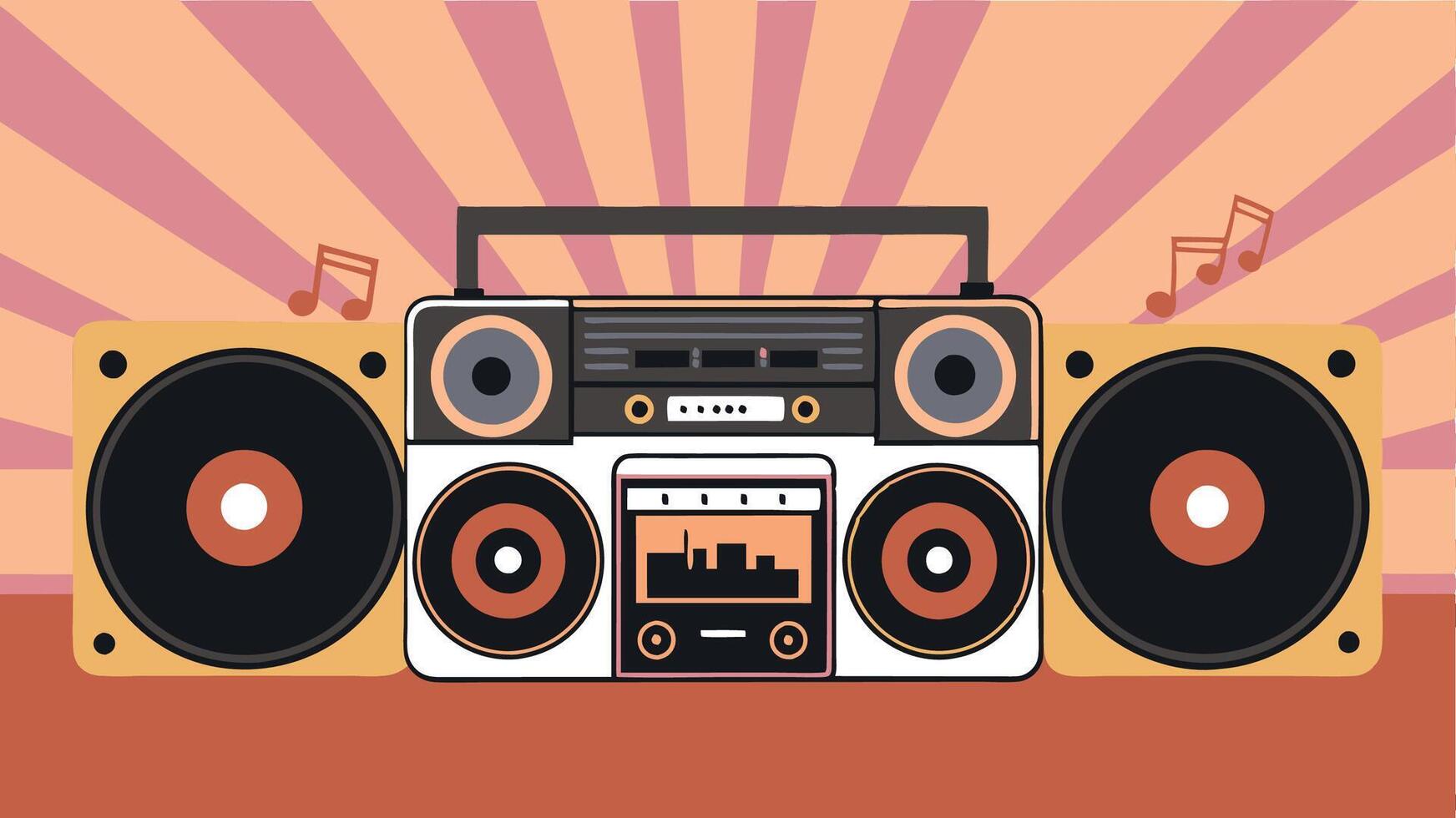 A cartoon image of a boombox with two speakers and a remote control vector