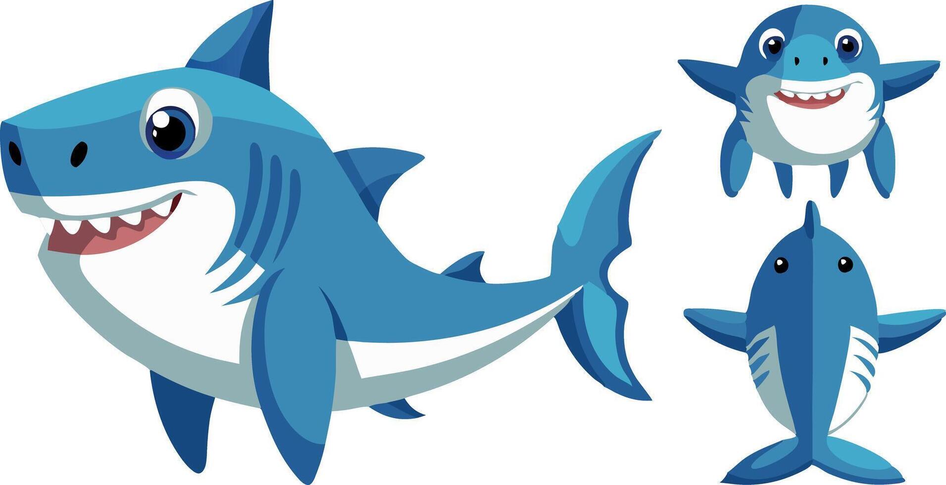 A cartoon shark with a big smile on its face vector