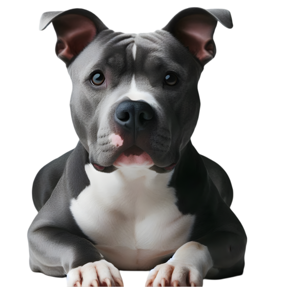 Pit bull dog is sitting on the floor isolated from background png
