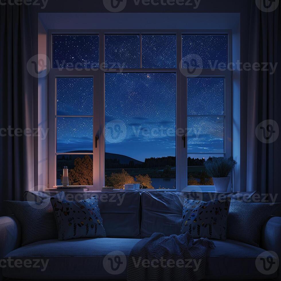 Open Window with Night Sky View, A Serene Nocturnal Scene photo