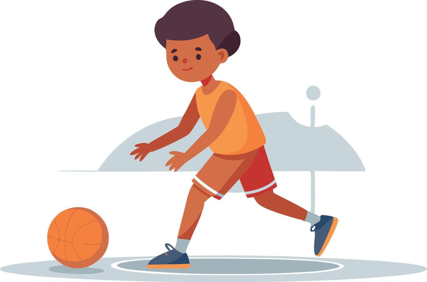 Cartoon boy playing basketball in an orange outfit on a white background vector