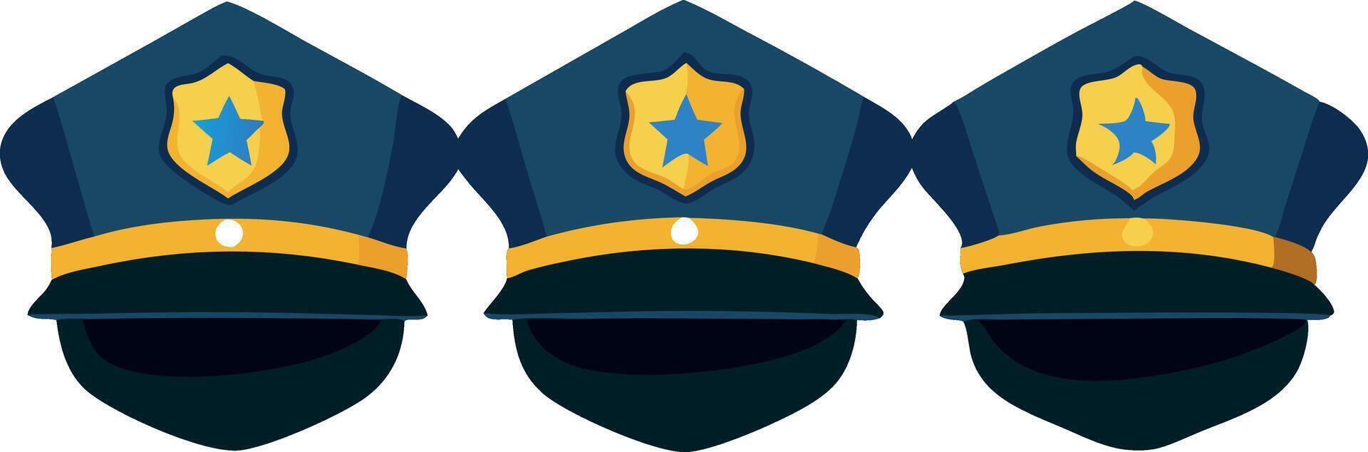 Three police officer hats standing at attention in uniform vector