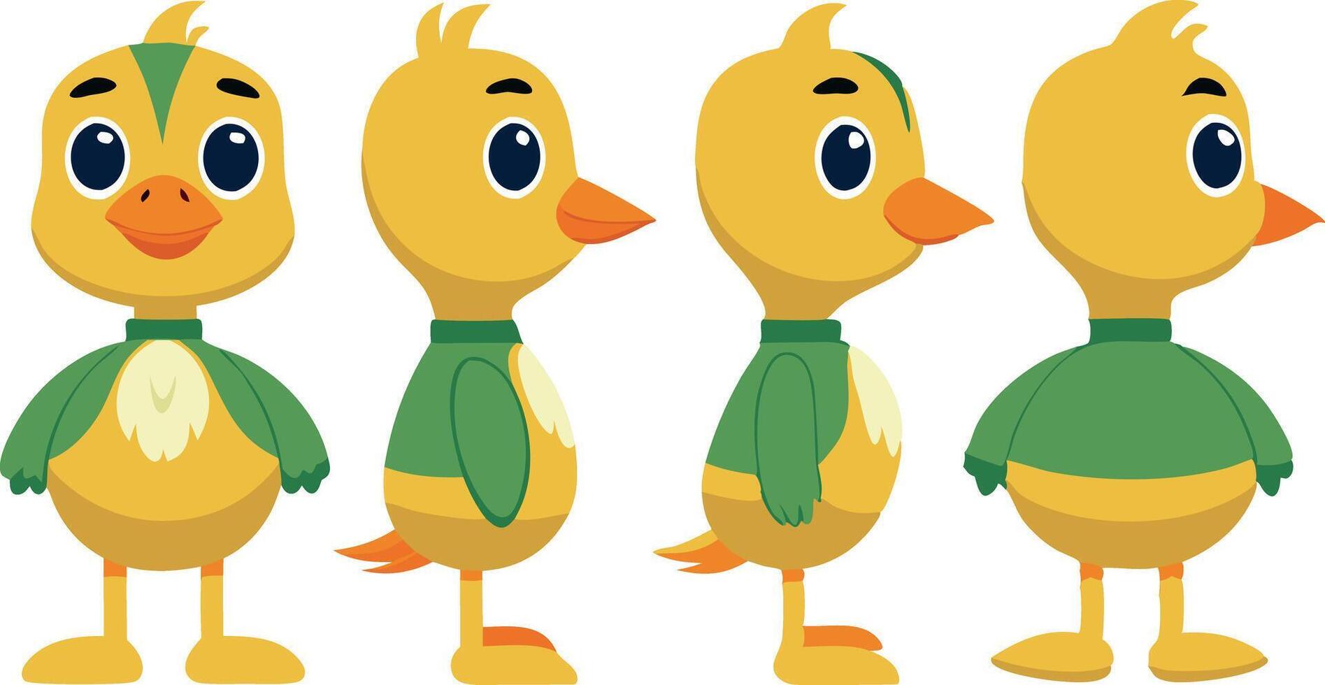 A cartoon duck with a green shirt and yellow feathers vector