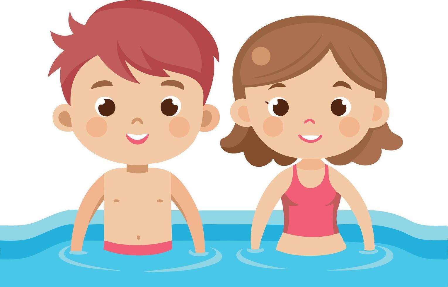 Cartoon illustration of happy children swimming in a pool wearing swimwear vector