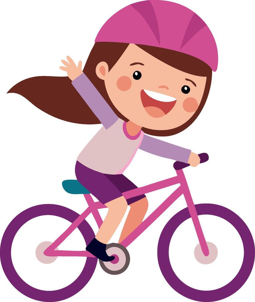 A girl is riding a pink bicycle vector
