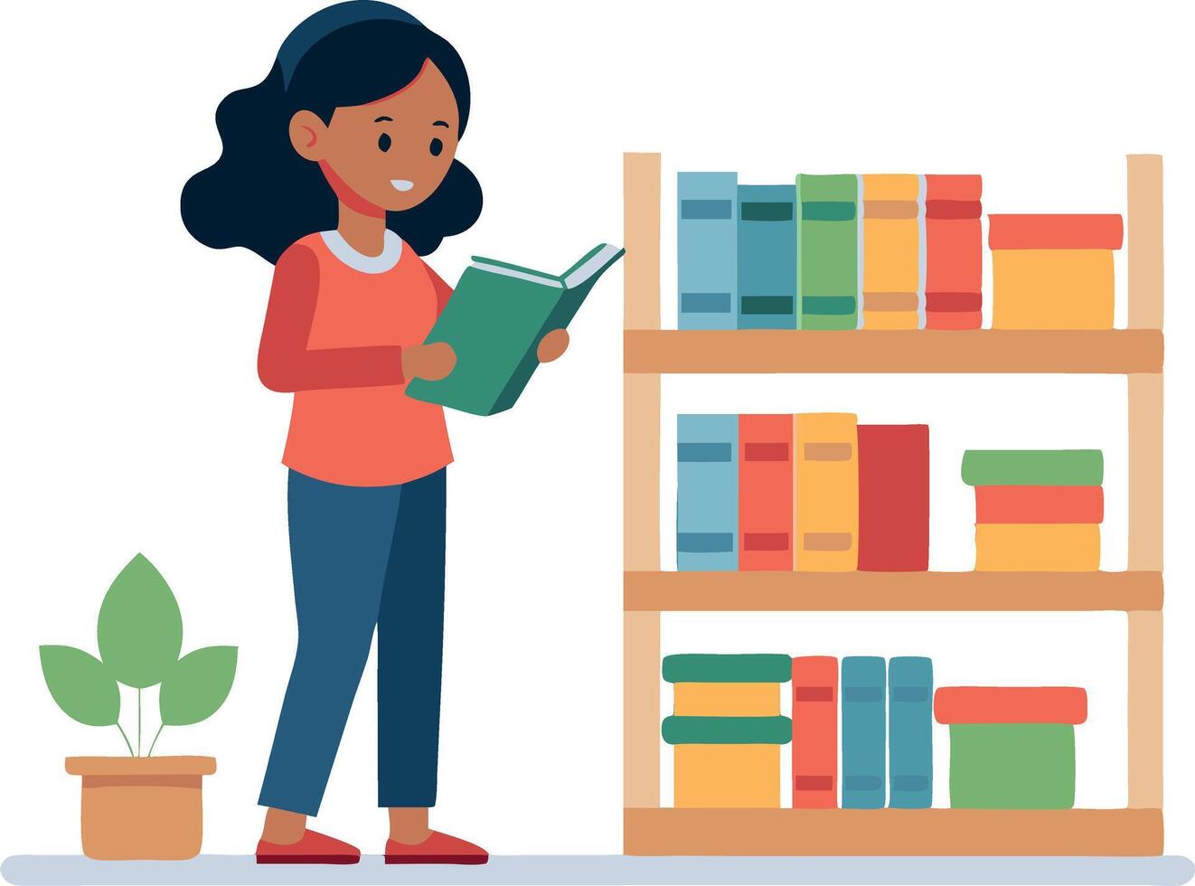A woman is reading a book in a library vector