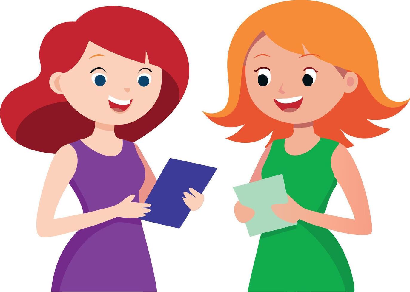 Two women are smiling and holding papers vector
