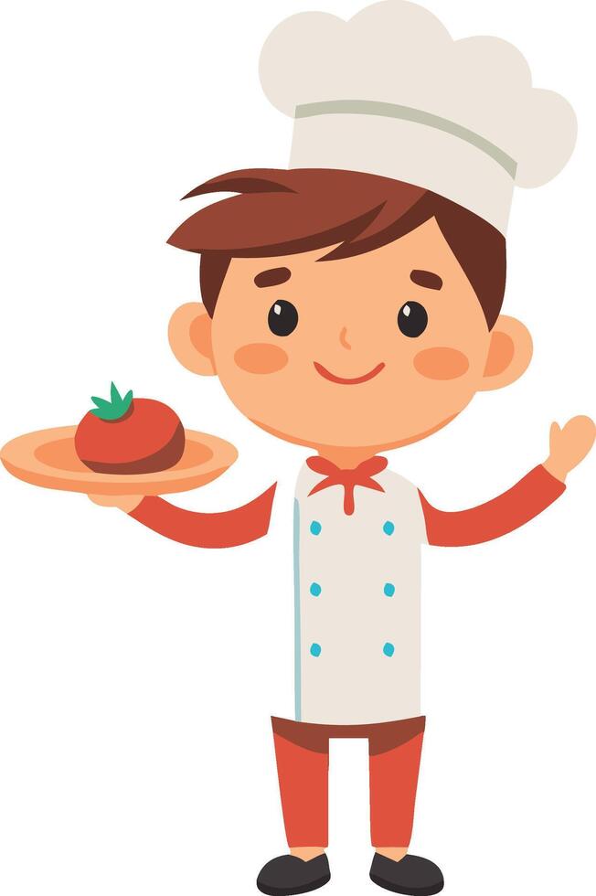 Cute cartoon chef holding a tray with freshly baked bread, isolated on white background vector