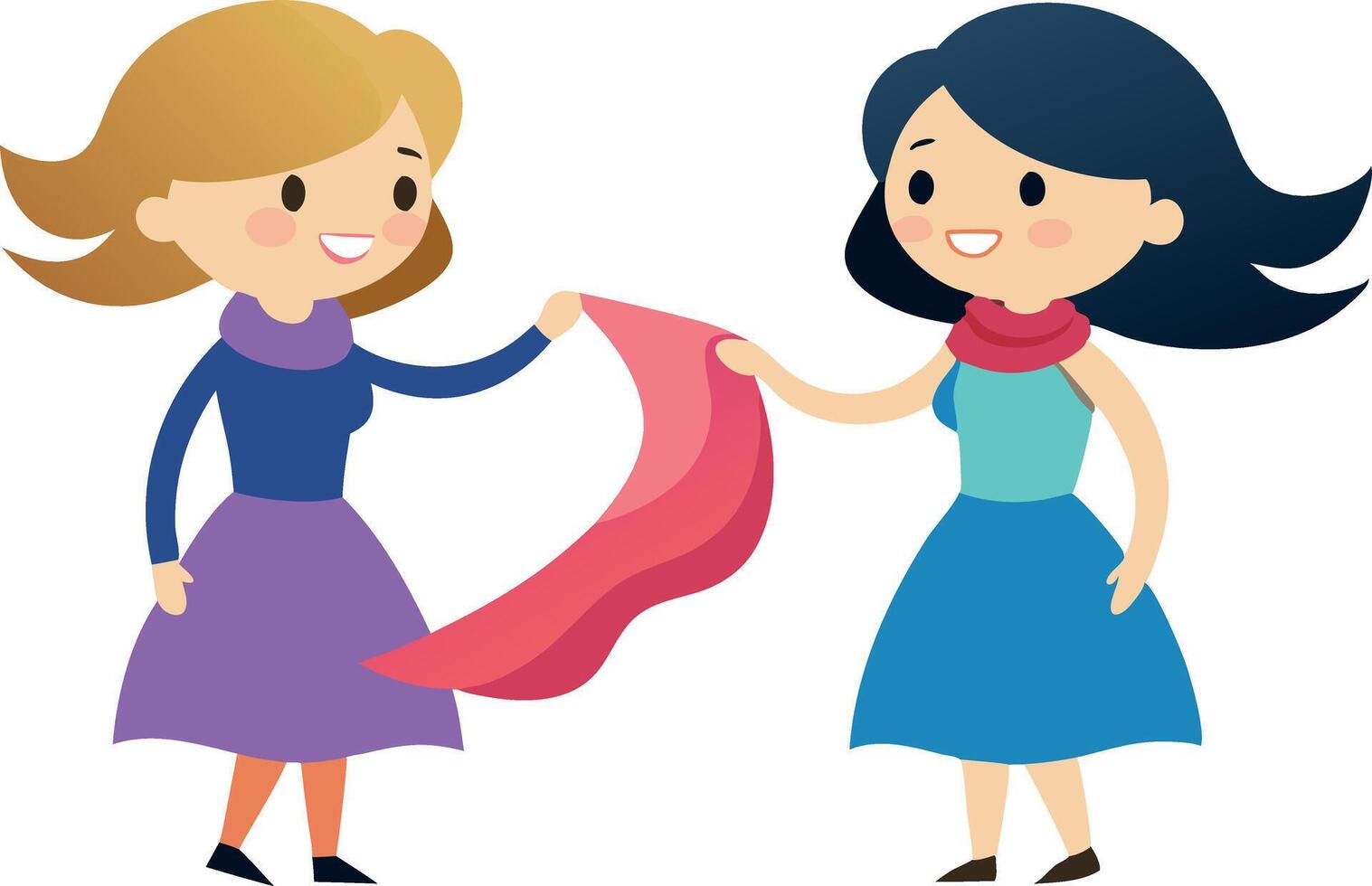 dos muchachas jugando con rojo bufanda vector