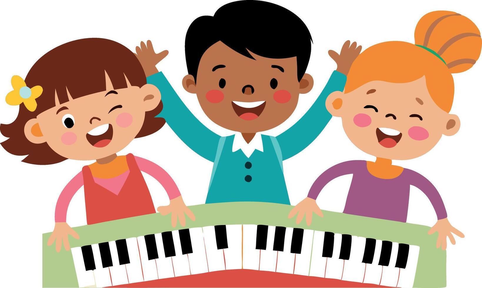 Three children are playing a keyboard vector