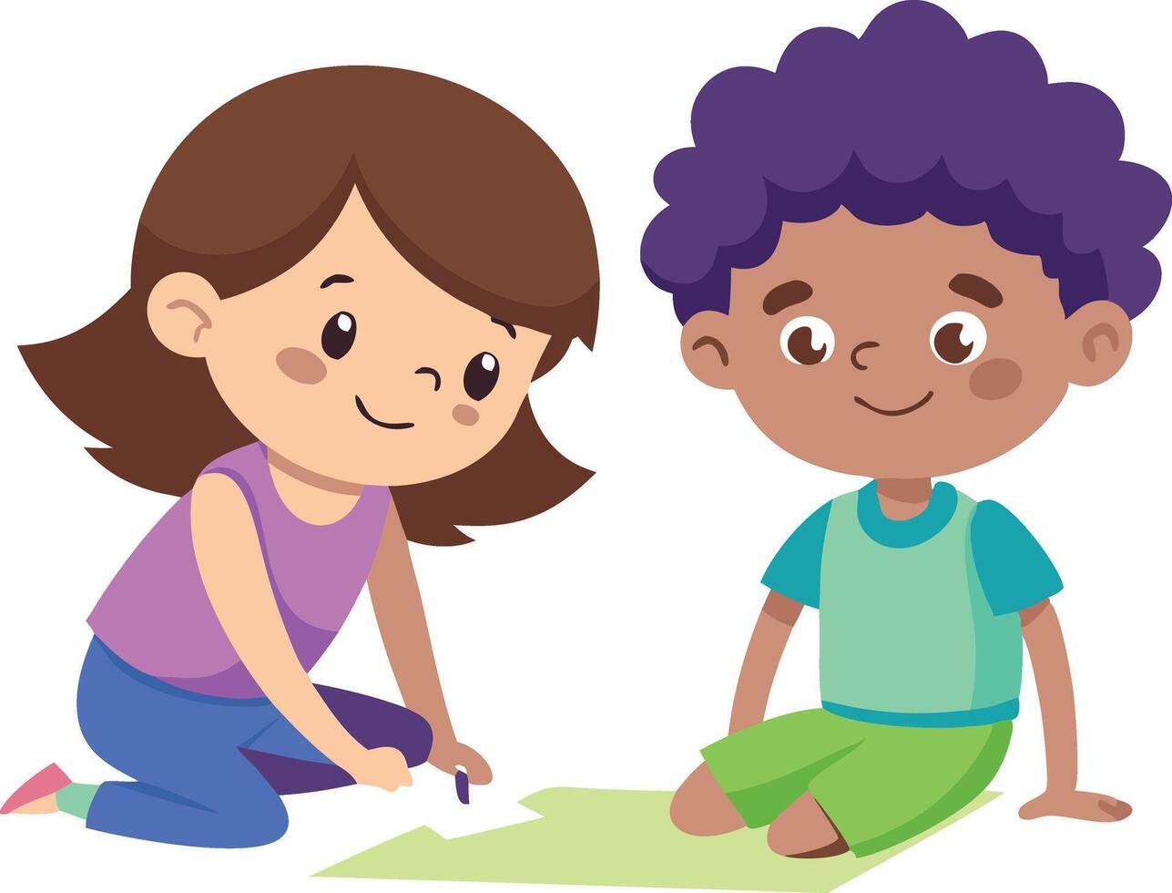 Cute illustration of children drawing together and having fun vector