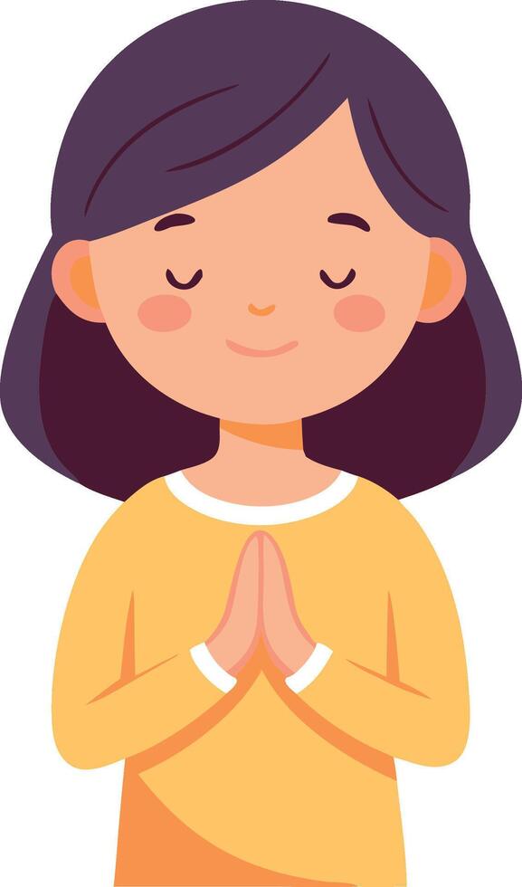 A girl is praying in a yellow shirt vector