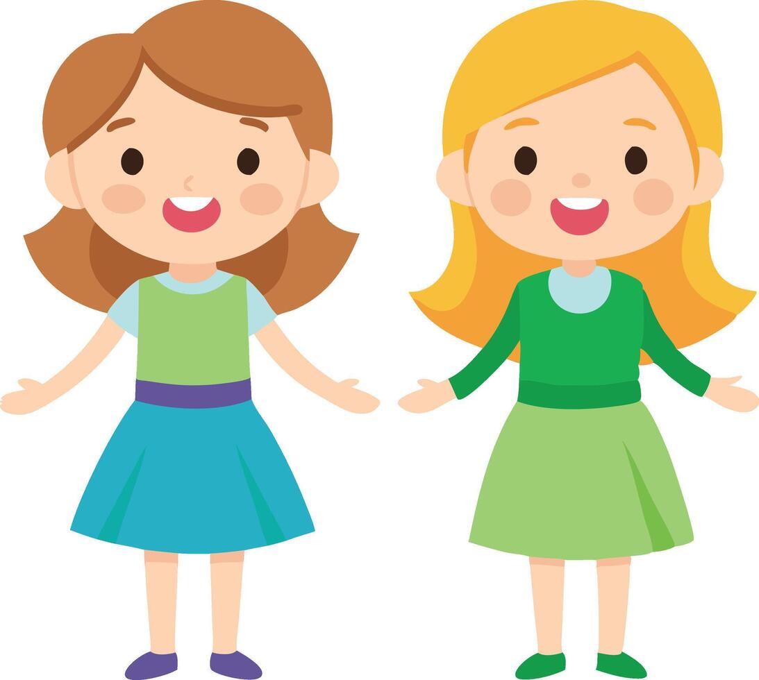 Two girls smiling and facing forward vector