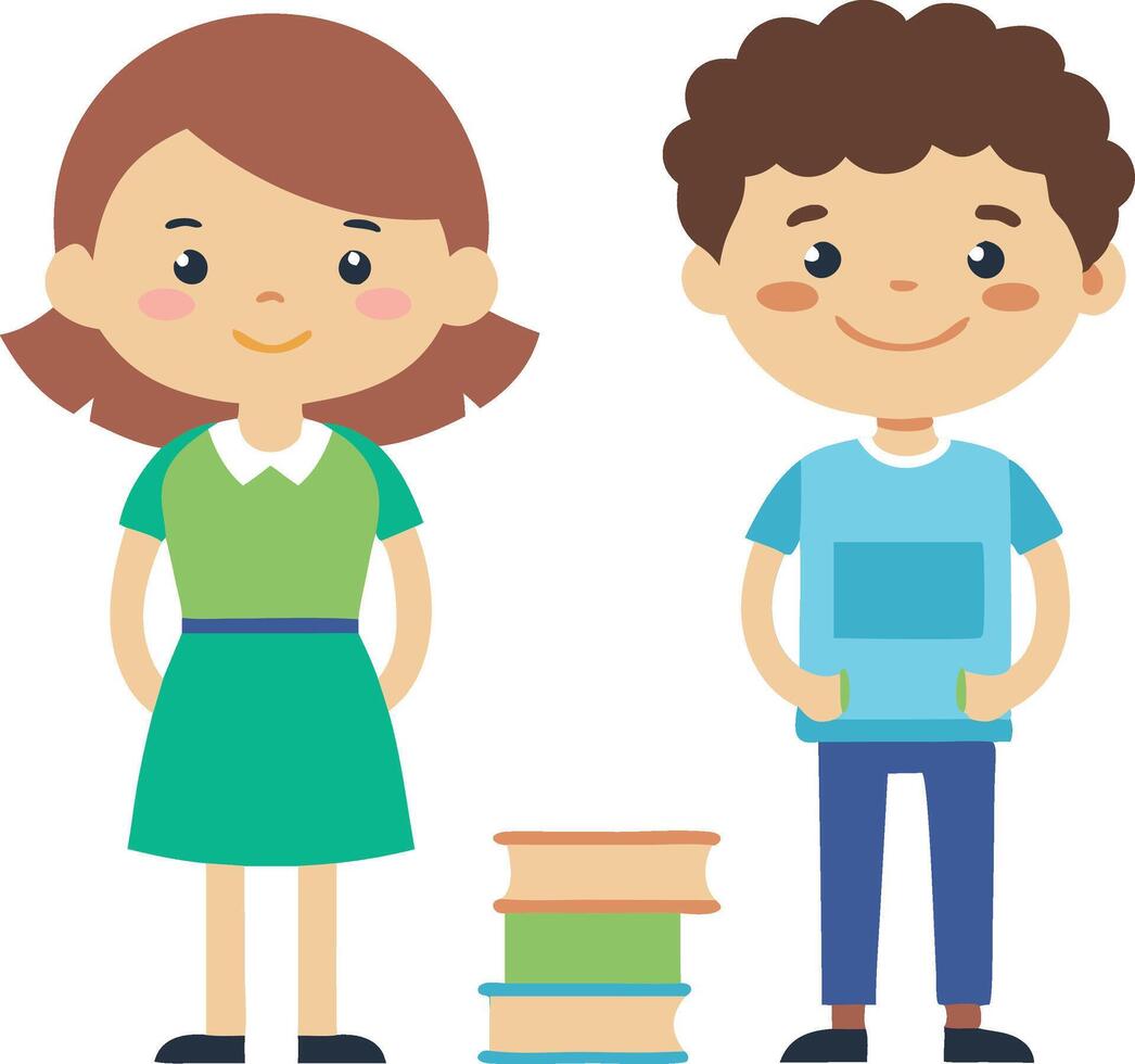 Cartoon illustration of happy children with books in a standing pose on white background vector