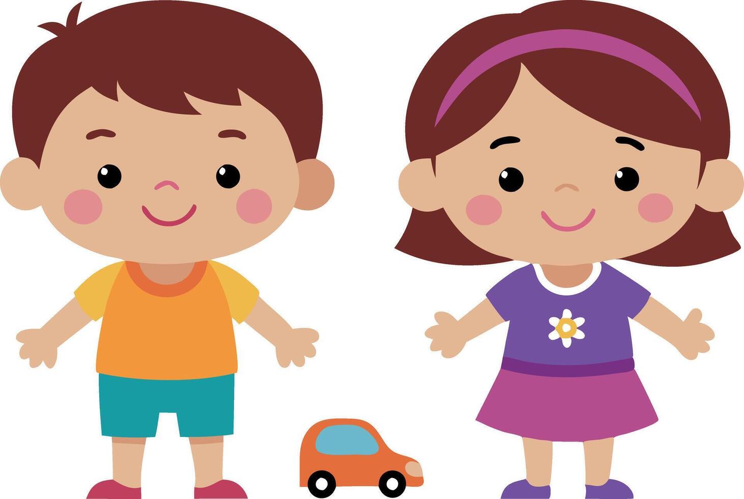 Cute cartoon illustration of two kids playing with a toy car vector