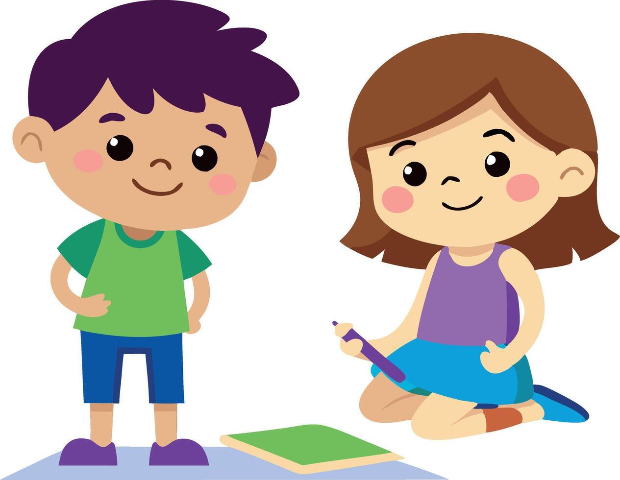 Cute illustration of children drawing together and having fun vector