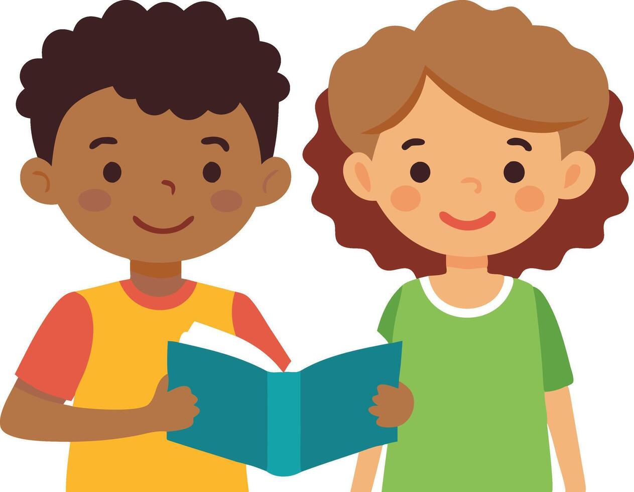 Cartoon children reading together with joy and interest vector