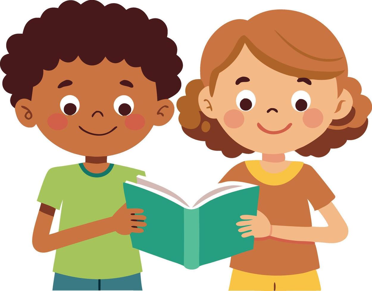 Cartoon children reading together with joy and interest vector