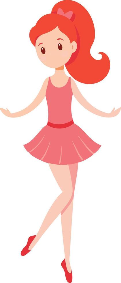 Cute cartoon ballerina girl in pink dress dancing gracefully vector