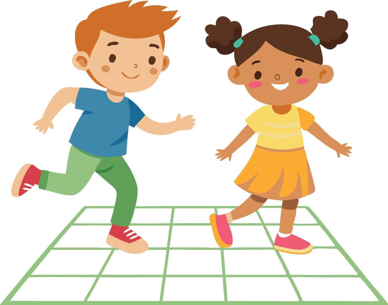 A boy and a girl are playing a game of hopscotch vector