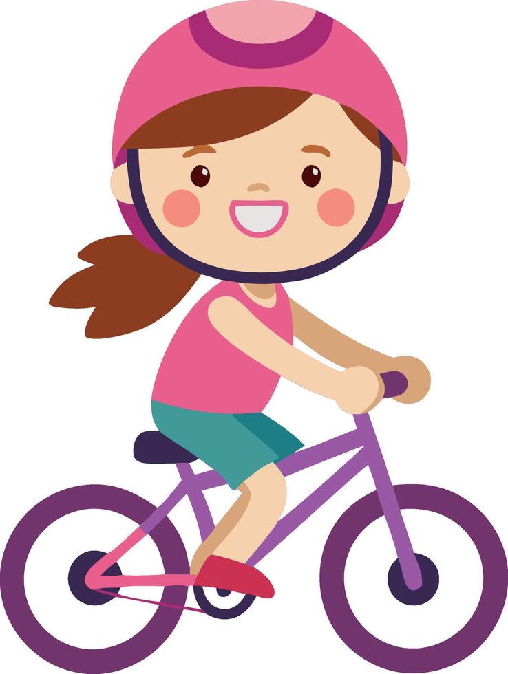 A girl is riding a bike with a pink helmet vector