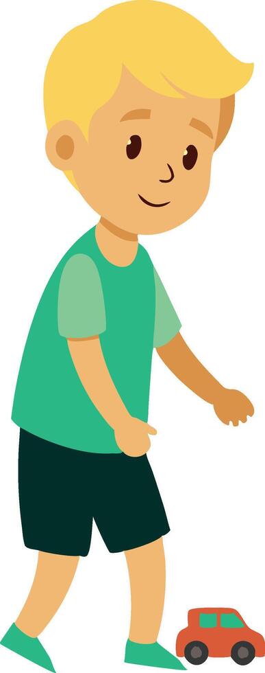 Illustration of a happy child playing with a toy car on a white background vector
