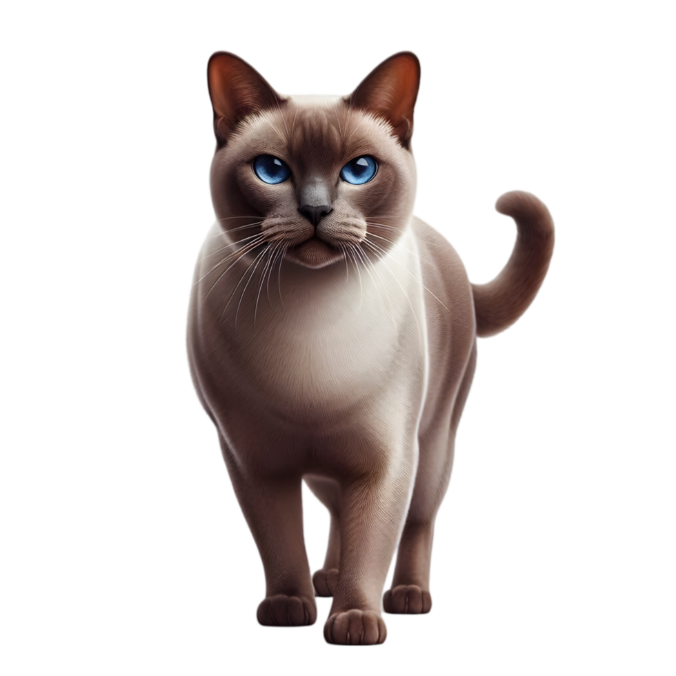 Siamese cat with blue eyes is standing on transparent background png
