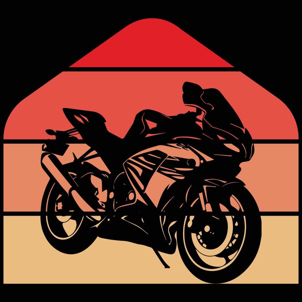 Retro motorcycle silhouette vintage monochrome sunset style vector