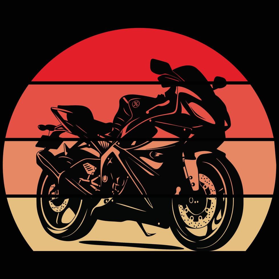 Retro motorcycle silhouette vintage monochrome sunset style vector