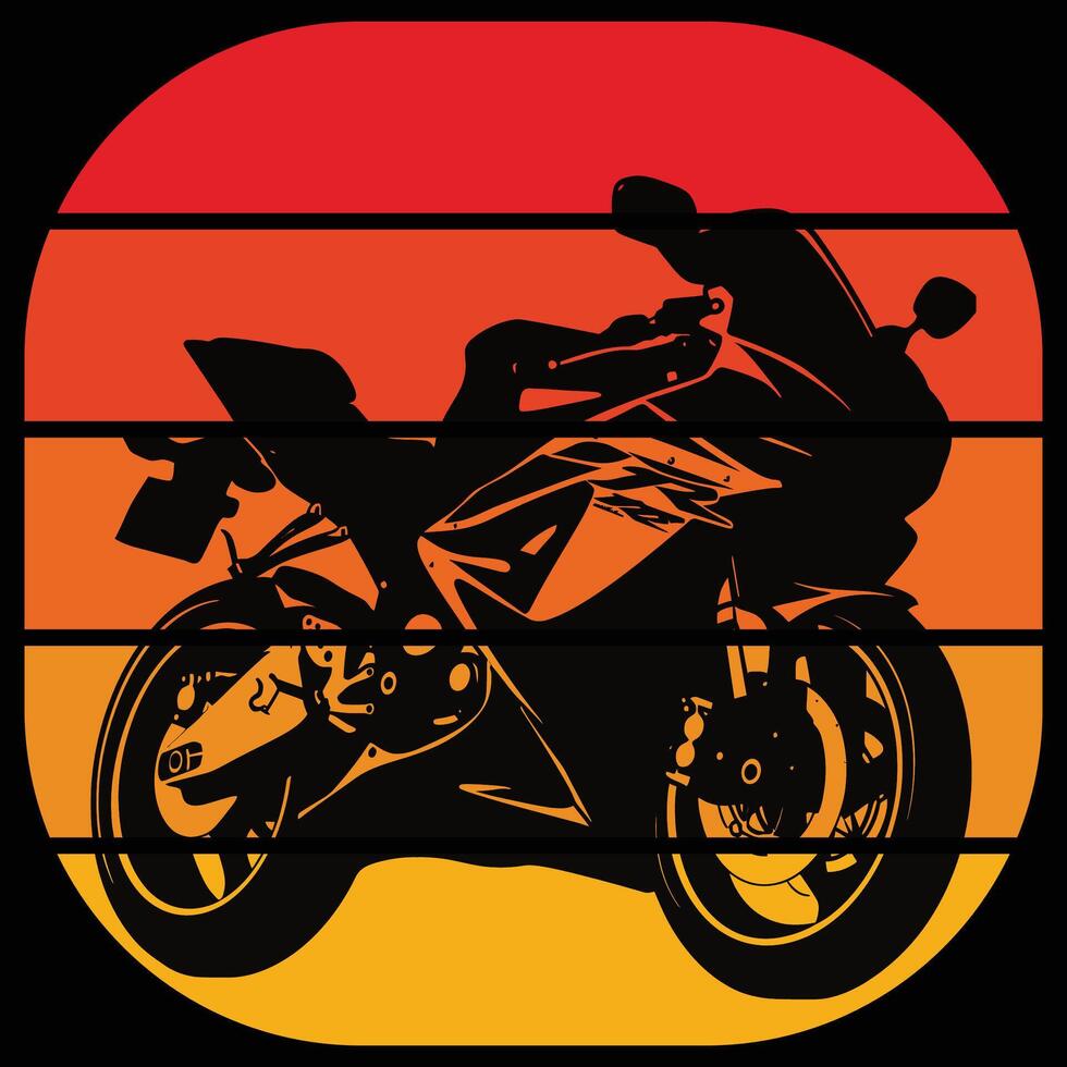Retro motorcycle silhouette vintage monochrome sunset style vector