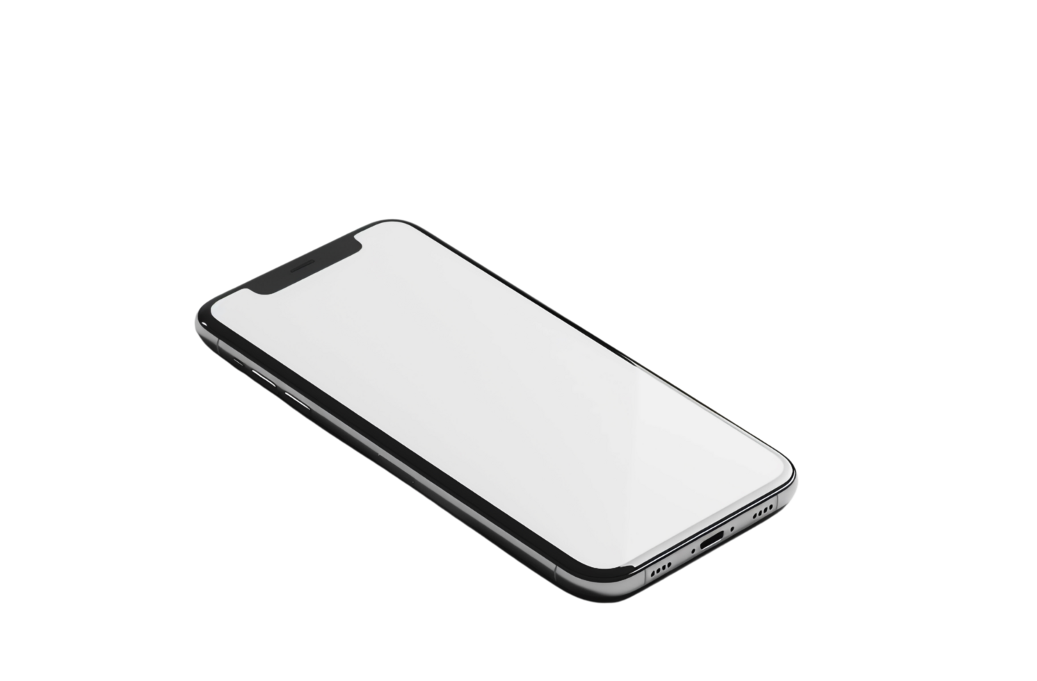 Phone screen is laying on a Transparent background, high quality smart phone mockup with front view png
