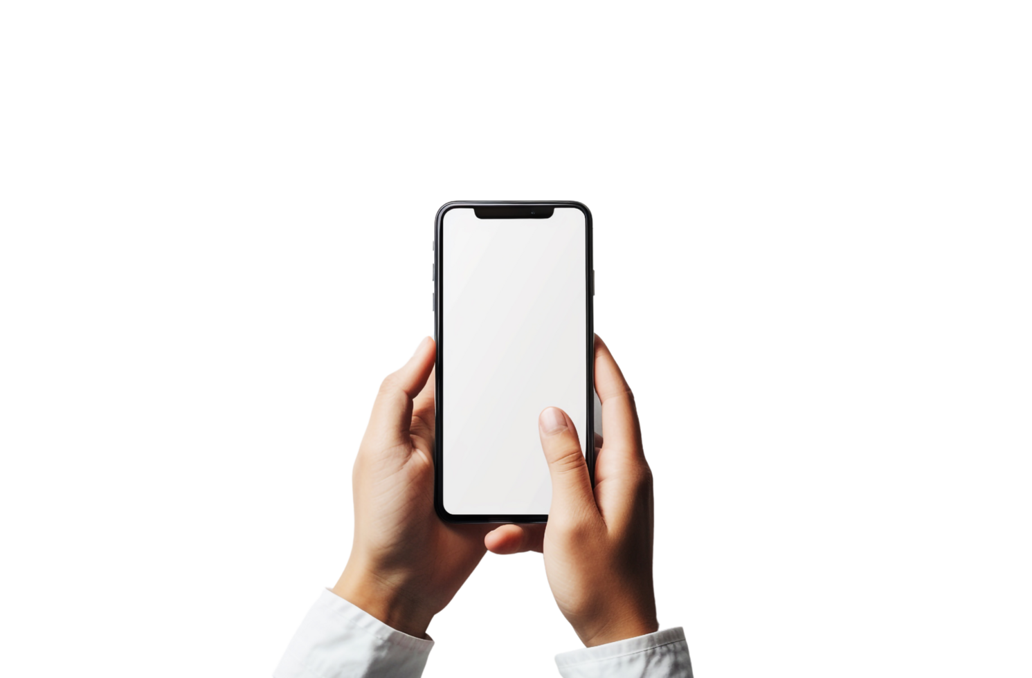 A person is holding a Mobile phone Mockup with a Transparent background png