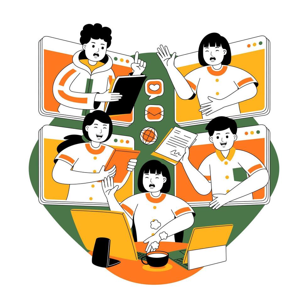 teamwork on project discussion flat illustration vector