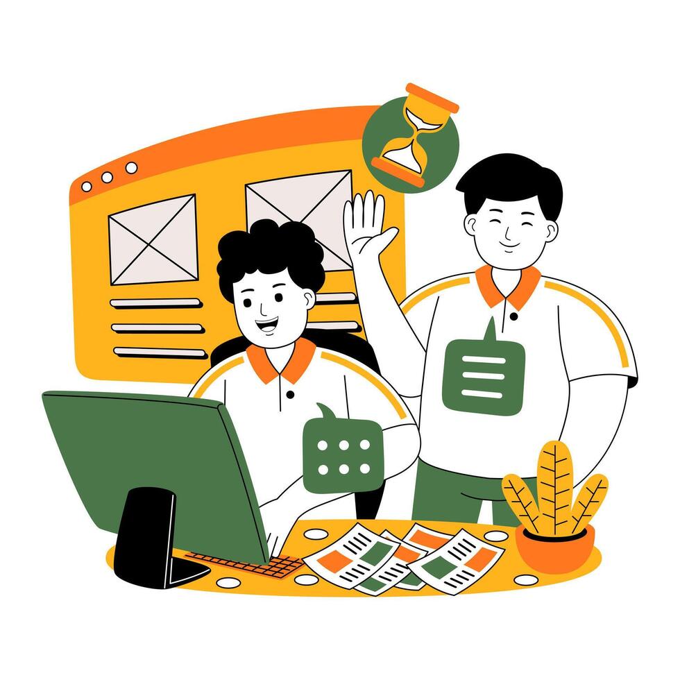 teamwork on project discussion flat illustration vector