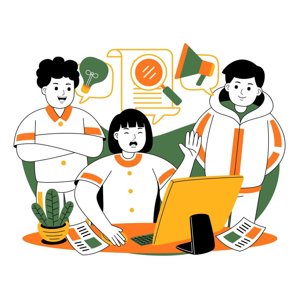 teamwork on project discussion flat illustration vector