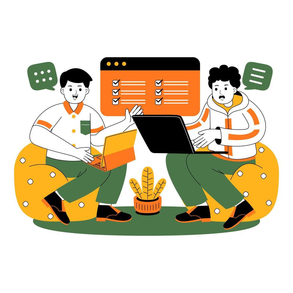 teamwork on project discussion flat illustration vector